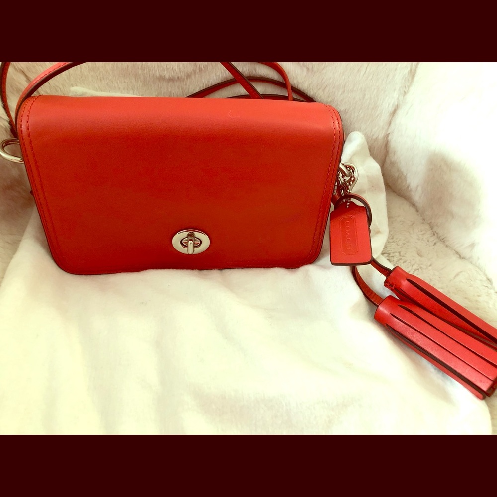 Coach Red Leather Crossbody with tassels